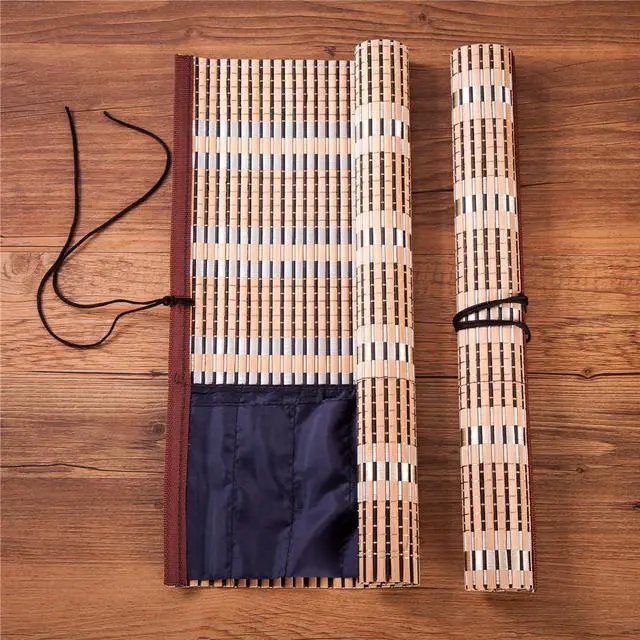 Alt view image 4 of 4 - Bamboo Calligraphy Brush Holder Rollup Protection, 8 Compartments Pouch Organizer 36x36cm (14x14") - Large