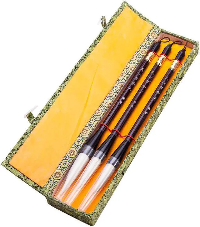 Main image of Chinese Calligraphy Japanese Sumi Drawing Brush Hu Pen Yang Hao (Goat Hair) 3 Pcs Gift Set