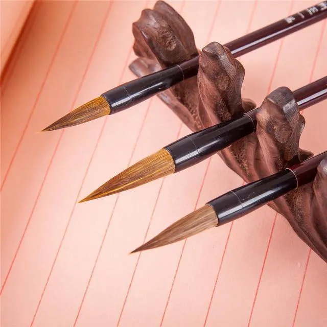 Alt view image 2 of 2 - Chinese Calligraphy Japanese Sumi Drawing Brush Hu Pen Lang Hao (Wolf Hair) 3 Pcs Gift Set