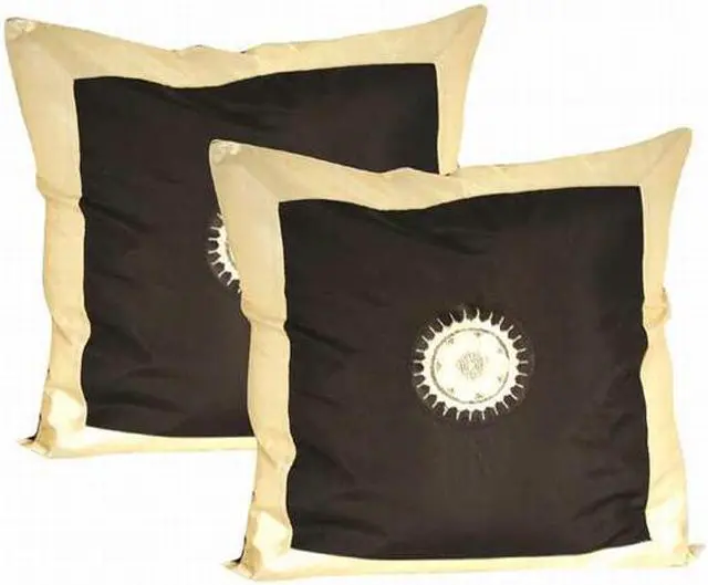 Main image of Set of 2 Oriental Silk Cushion Covers (BLACK)