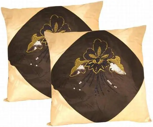 Main image of Set of 2 Oriental Silk Cushion Covers (BLACK)