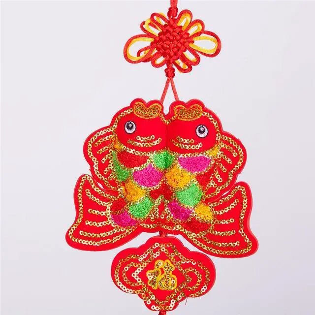 Alt view image 2 of 2 - THY COLLECTIBLES Oriental Feng Shui Handcraft Knitted Sequin Embroidered Chinese Traditional Ornamental Knot Tassel for Home, Party & Holiday Decor Fu (Fortune) Fish