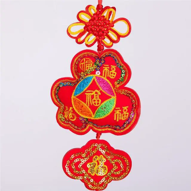Alt view image 2 of 2 - THY COLLECTIBLES Oriental Feng Shui Handcraft Knitted Sequin Embroidered Chinese Traditional Ornamental Knot Tassel for Home, Party & Holiday Decor Fu (Fortune)