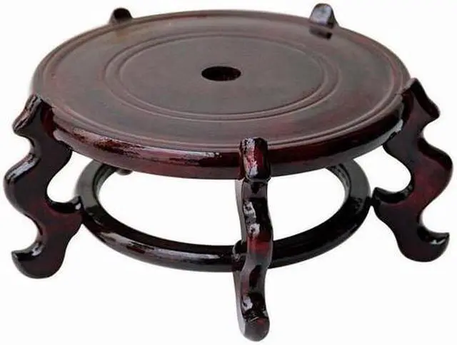 Main image of THY COLLECTIBLES Beautiful Hand Craft Rosewood Oriental Fishbowl Vase Stand Round 5"