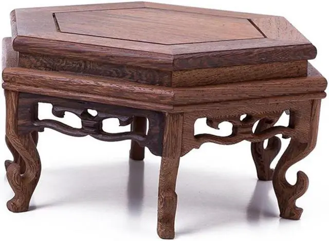 Main image of THY COLLECTIBLES Beautiful Hand Craft Hexagon Rosewood Oriental Fishbowl Vase Stand 4.5"