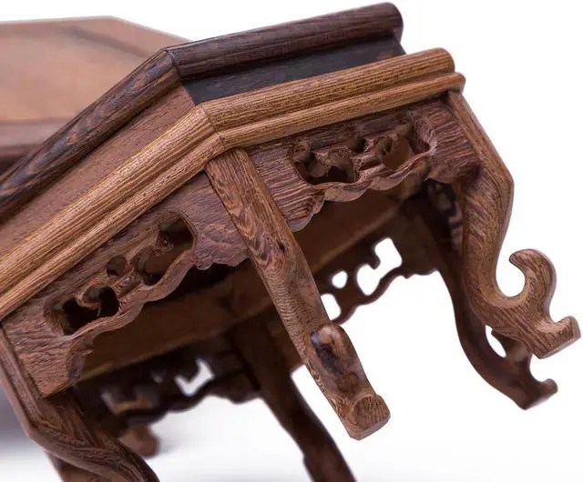 Alt view image 2 of 4 - THY COLLECTIBLES Beautiful Hand Craft Hexagon Rosewood Oriental Fishbowl Vase Stand 4.5"