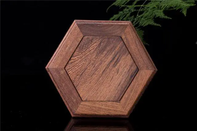 Alt view image 3 of 4 - THY COLLECTIBLES Beautiful Hand Craft Hexagon Rosewood Oriental Fishbowl Vase Stand 4.5"