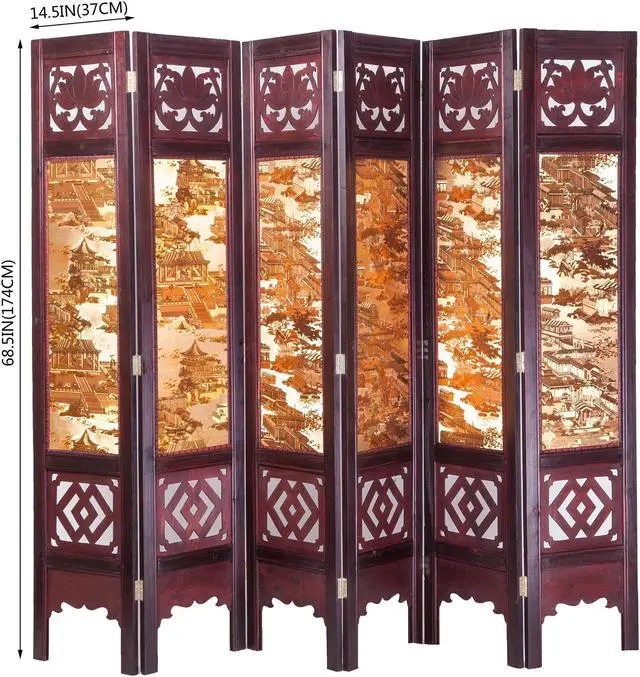 Main image of THY COLLECTIBLES Vintage Oriental Style 6 Panels Screen Room Divider FUR5008