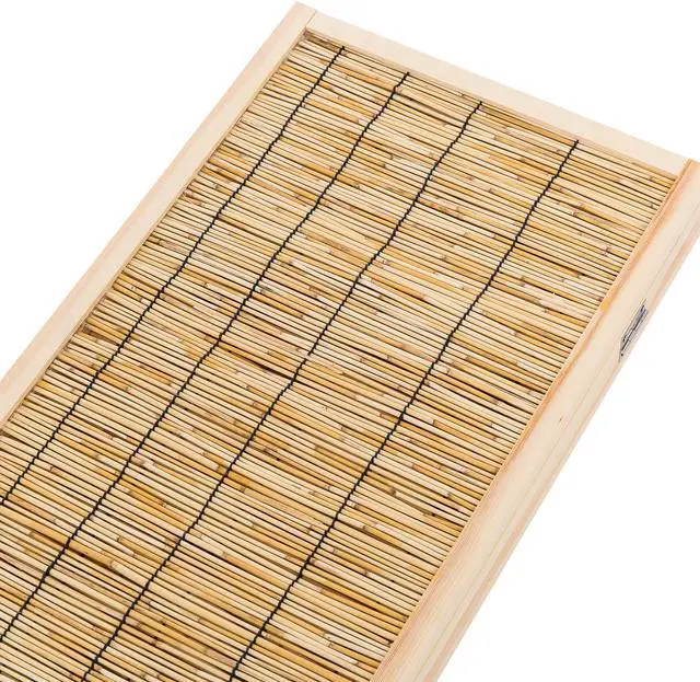 Alt view image 3 of 4 - Decorative Freestanding Wood Frame Reed Woven 4 Panels Hinged Semi Privacy Panel Screen Portable Folding Room Divider (Natural Color)