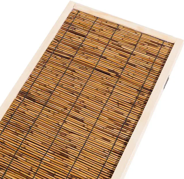 Alt view image 3 of 3 - Decorative Freestanding Wood Frame Reed Woven 4 Panels Hinged Semi Privacy Panel Screen Portable Folding Room Divider (Carbonized Color)