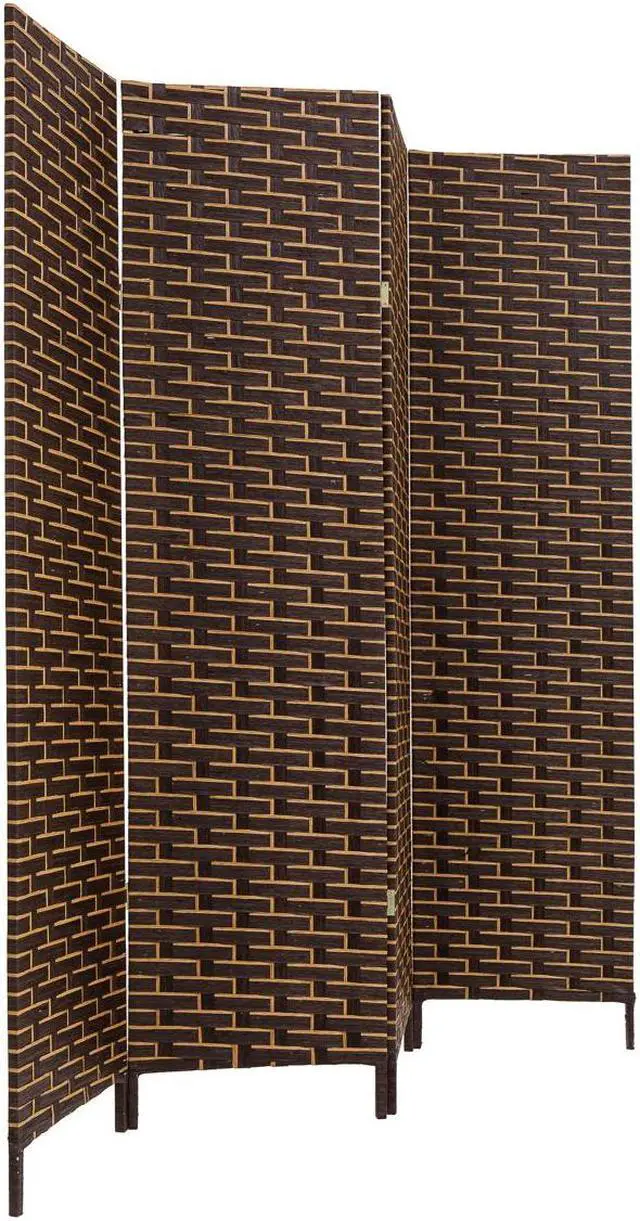 Alt view image 2 of 4 - Decorative Freestanding Woven Bamboo 4 Panels Hinged Privacy Panel Screen Portable Folding Room Divider (Dark Mocha)