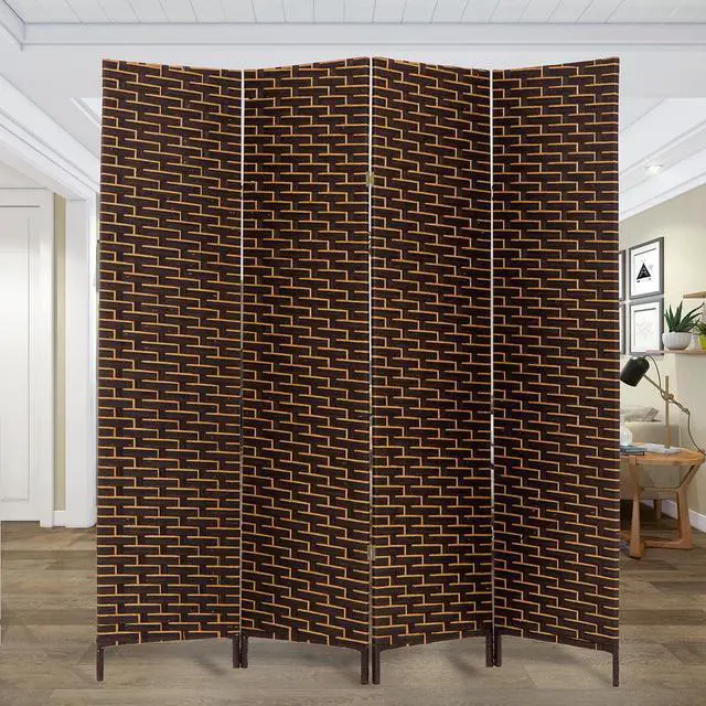 Alt view image 4 of 4 - Decorative Freestanding Woven Bamboo 4 Panels Hinged Privacy Panel Screen Portable Folding Room Divider (Dark Mocha)
