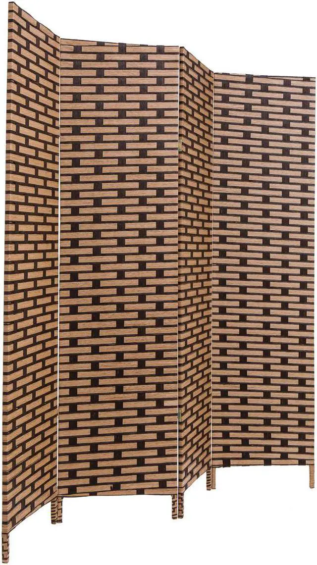 Alt view image 2 of 4 - Decorative Freestanding Woven Bamboo 4 Panels Hinged Privacy Panel Screen Portable Folding Room Divider (Chocolate)