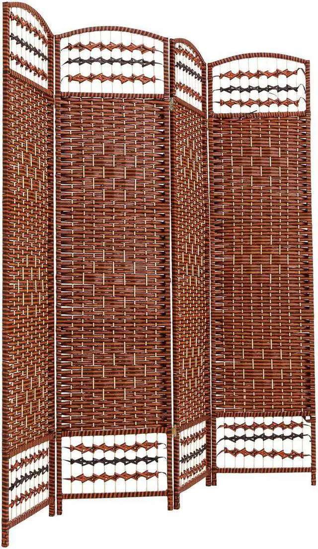 Alt view image 4 of 4 - Decorative Freestanding Woven Bamboo 4 Panels Hinged Privacy Panel Screen Portable Folding Room Divider 62" W X 68" H (Red Orange)