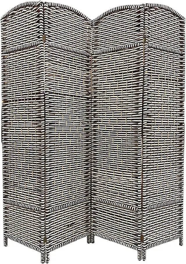 Main image of Decorative Freestanding Woven Bamboo 4 Panels Hinged Privacy Panel Screen Portable Folding Room Divider 63" W X 66.5" H (Black and White)