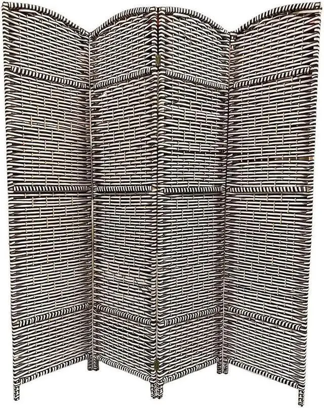 Alt view image 2 of 3 - Decorative Freestanding Woven Bamboo 4 Panels Hinged Privacy Panel Screen Portable Folding Room Divider 63" W X 66.5" H (Black and White)
