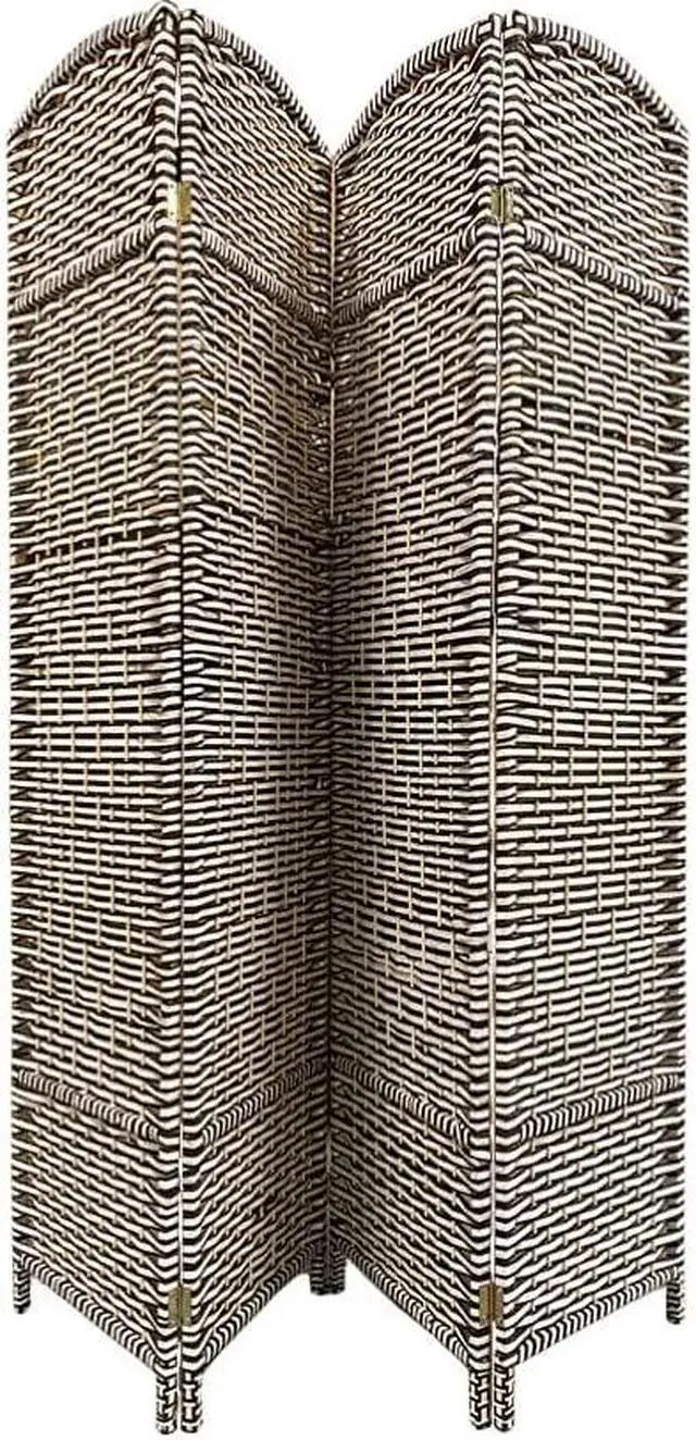 Alt view image 3 of 3 - Decorative Freestanding Woven Bamboo 4 Panels Hinged Privacy Panel Screen Portable Folding Room Divider 63" W X 66.5" H (Black and White)