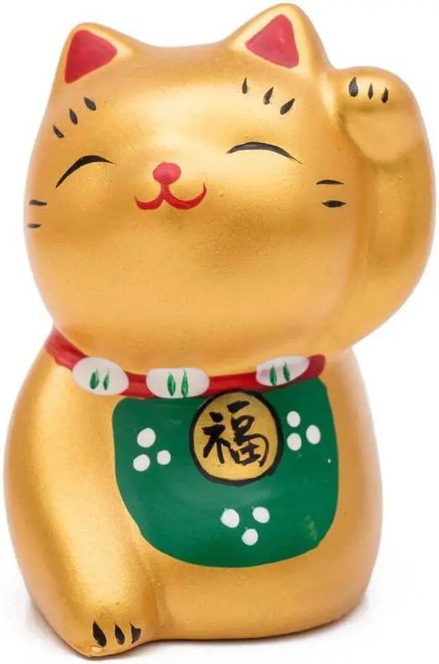 Main image of THY COLLECTIBLES Hand Painted Golden Feng Shui Mini Maneki Neko Lucky Cat Fu (Fortune)