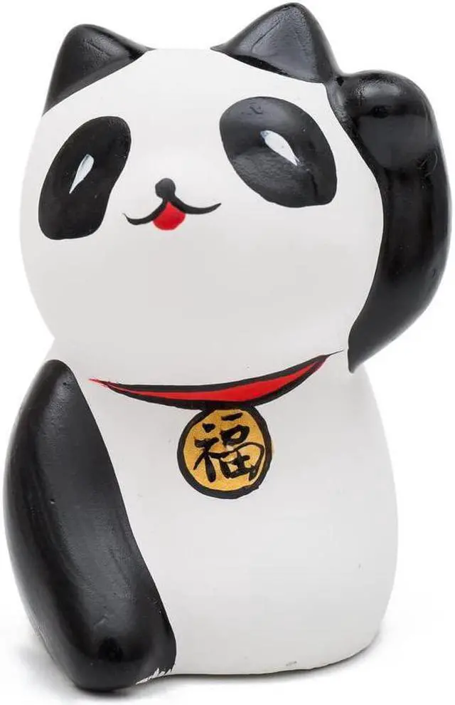 Main image of THY COLLECTIBLES Hand Painted Black & White Feng Shui Mini Maneki Neko Lucky Panda Cat Fu (Fortune)