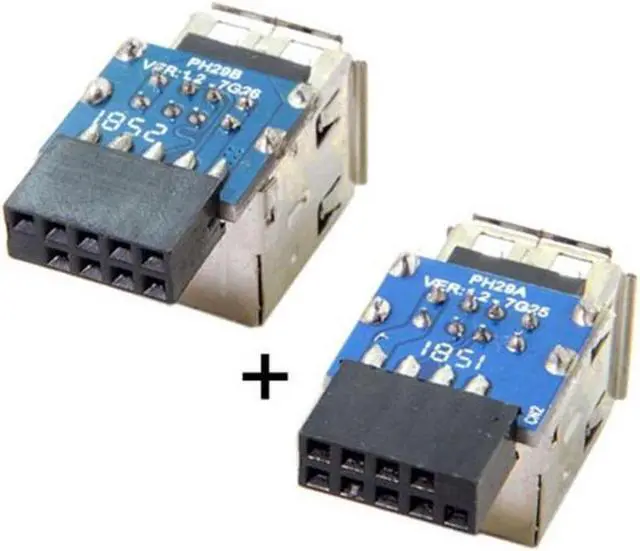 Alt view image 3 of 5 - (2pcs )9Pin/10Pin Motherboard Female Header to Dual USB 2.0 Female Adapter Vertical Type  Type-A and Type-B
