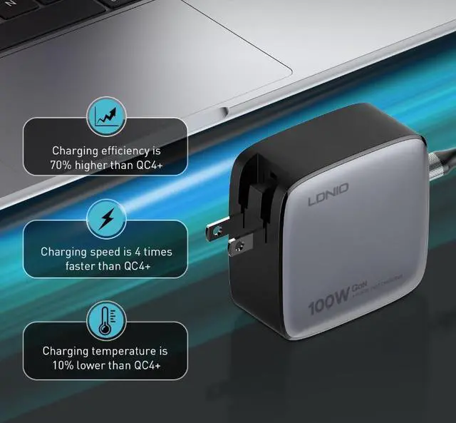 Alt view image 6 of 7 - 100W USB C Multiport Charger - 4-Port USB Charging Station GaN Fast Charger Power Adapter Compatible for MacBook Pro/Air, iPad Pro, iPad Mini 6, Dell XPS, Galaxy S21/S20, iPhone 13/13 Pro Max/1