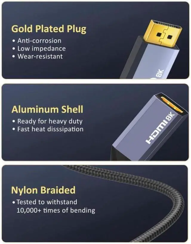 Alt view image 6 of 7 - 8K Display Port 1.4 to HDMI 2.1 Adapter 4K@120Hz 8K@60Hz Unidirectional DP to HDMI Converter Male DisplayPort to Female HDMI for PC Laptop Monitor TV