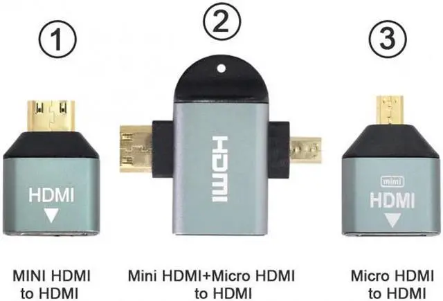 Alt view image 2 of 6 - 3pcs/set Micro & Mini HDMI to HDMI-compatible 1.4 Female 2-in-1 Combo Adapter 4K@60hz