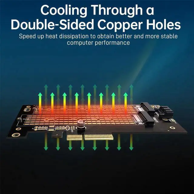 Alt view image 4 of 6 - Dual M.2 PCIE Adapter for SATA or PCIE NVMe SSD with Advanced Heat Sink Solution,M.2 SSD NVME (m Key) and SATA (b Key) 22110 2280 2260 2242 2230 to PCI-e x 4 Host Controller Expansion Card