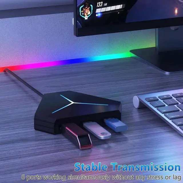 Alt view image 3 of 7 - 10-Port USB Hub 3.0/2.0, USB C Hub with  Long Cord, SD/TF Card Reader, USB Splitter for Laptop, Keyboard, Mouse, Mac, PC, Ipad Pro, Surface Pro and USB C Devices