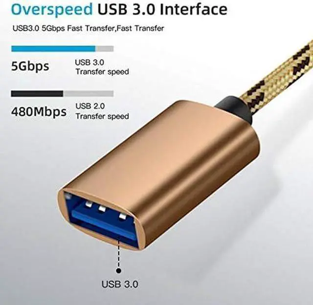 Alt view image 3 of 7 - OTG Adapter Cable 2 in 1 USB to Type-C USB to Micro USB Nylon USB 3.0 Interface Fast Transfer Connector Converter for Cellphone Charging Line (Gold)