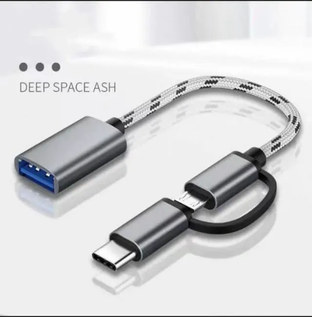 Main image of OTG Adapter Cable 2 in 1 USB to Type-C USB to Micro USB Nylon USB 3.0 Interface Fast Transfer Connector Converter for Cellphone Charging Line (grey)