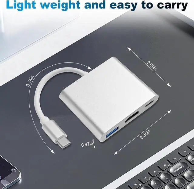 Alt view image 5 of 6 - USB C to HDMI Adapter Type C to HDMI Multiport Adapter with 4K HDMI Output3 in 1 USBC to 4K HDMI USB3.0 and USB C Charging Port USB-C Digital AV Multiport Adapter for TV and Projector