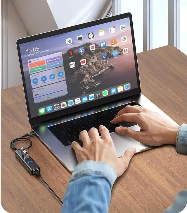 Alt view image 3 of 5 - Aluminum 3-Port USB 3.0 Hub with RJ45 10/100/1000 Gigabit Ethernet Adapter Converter LAN Wired USB Network Adapter for Ultrabooks Notebooks Tablets and More