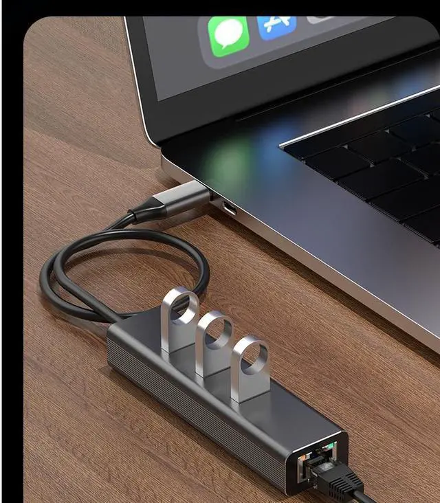Alt view image 4 of 5 - Aluminum 3-Port USB 3.0 Hub with RJ45 10/100/1000 Gigabit Ethernet Adapter Converter LAN Wired USB Network Adapter for Ultrabooks Notebooks Tablets and More