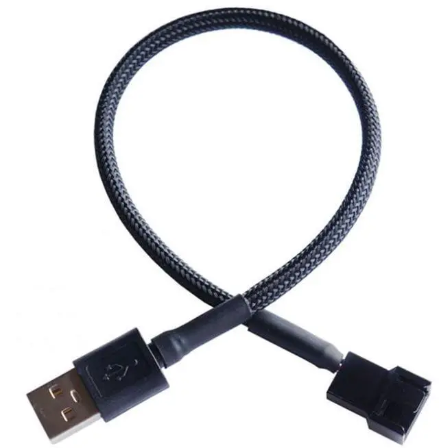 Main image of Black woven mesh cover (12 inches 30cm) USB to 4-pin/3-pin, computer fan adapter cable 5V power cord connector 4-pin/3-pin fan to USB adapter cable