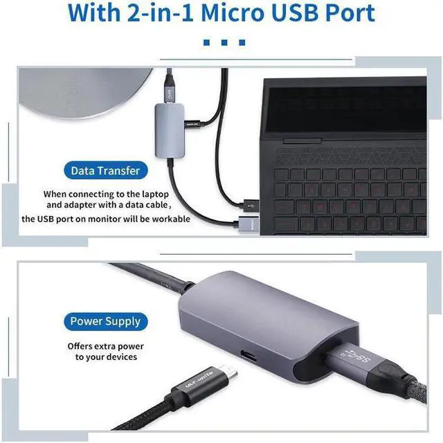 Alt view image 3 of 7 - HDMI Male to USB-C Female Cable Adapter with USB-C Power Cable Type C 3.1 (Display) to HDMI (Source) Converter 4K 60Hz Thunderbolt 3 Adapter for New MacBook Pro Mac Surface Xreal Air Rokid
