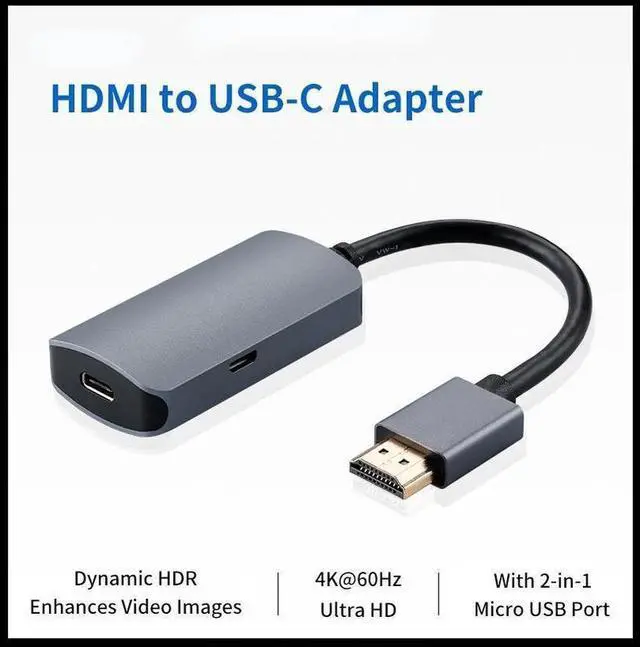 Alt view image 4 of 7 - HDMI Male to USB-C Female Cable Adapter with USB-C Power Cable Type C 3.1 (Display) to HDMI (Source) Converter 4K 60Hz Thunderbolt 3 Adapter for New MacBook Pro Mac Surface Xreal Air Rokid
