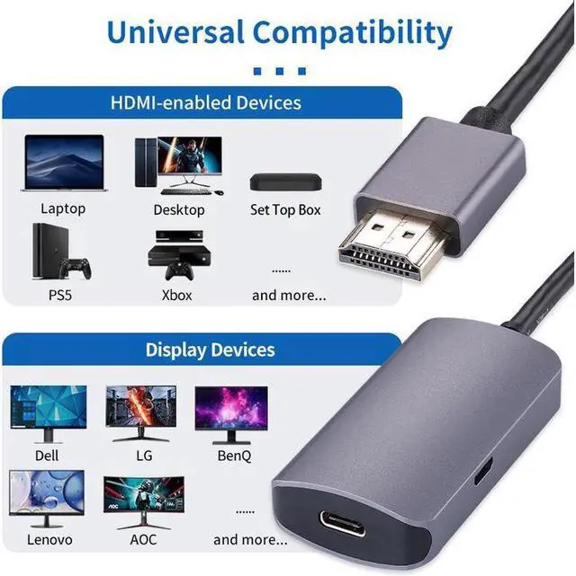 Alt view image 5 of 7 - HDMI Male to USB-C Female Cable Adapter with USB-C Power Cable Type C 3.1 (Display) to HDMI (Source) Converter 4K 60Hz Thunderbolt 3 Adapter for New MacBook Pro Mac Surface Xreal Air Rokid