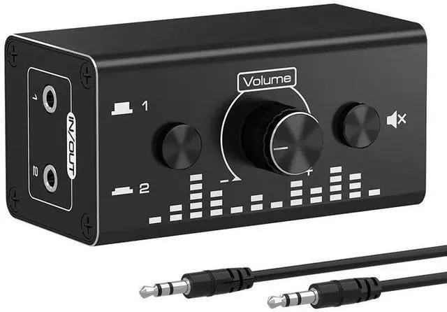 Main image of Bi-Directional 3.5mm Jack Audio Switch Selector 2 In 1 Out / 1 In 2 Out Noiseless Analogue Stereo Audio Switch with Volume Control, Sound Distribution Splitter Box for Speakers Headphones PC