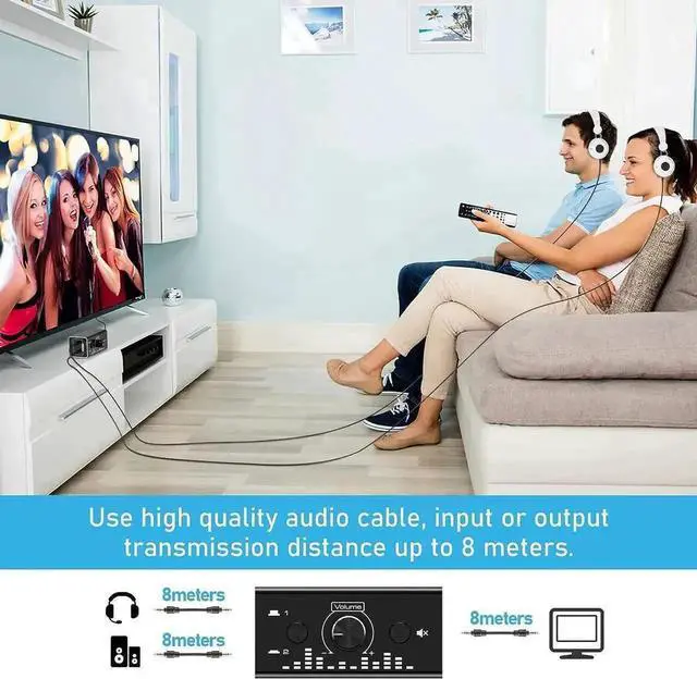 Alt view image 7 of 7 - Bi-Directional 3.5mm Jack Audio Switch Selector 2 In 1 Out / 1 In 2 Out Noiseless Analogue Stereo Audio Switch with Volume Control, Sound Distribution Splitter Box for Speakers Headphones PC