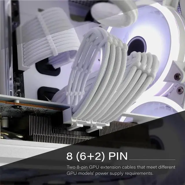 Alt view image 4 of 7 - Tech Cabin PSU Extension Cable Sleeved Custom Mod PC Power Supply Cable, Soft Nylon Braided with Comb Kit 1x24PIN/2x8PIN to 6+2Pin/ 1x8PIN to 4+4PIN-30CM 300MM - All White Edition