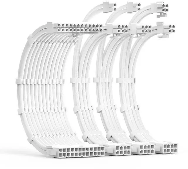 Main image of Tech Cabin PSU Extension Cable Sleeved Custom Mod PC Power Supply Cable, Soft Nylon Braided with Comb Kit 1x24PIN/2x8PIN to 6+2Pin/ 1x8PIN to 4+4PIN-30CM 300MM - All White Edition
