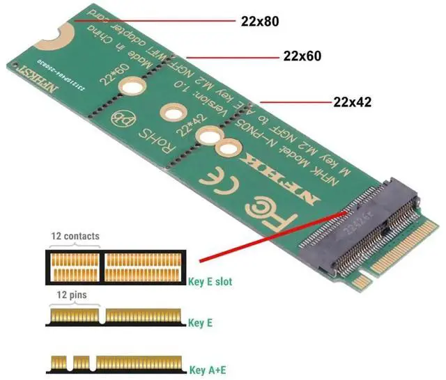 Alt view image 2 of 7 - M.2 NGFF PCIe A+E/EKey to M.2 NVMe MKey Adapter Card, SSD Slot to Wireless WiFi/Bluetooth Interface Converter