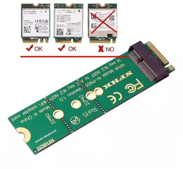 Alt view image 3 of 7 - M.2 NGFF PCIe A+E/EKey to M.2 NVMe MKey Adapter Card, SSD Slot to Wireless WiFi/Bluetooth Interface Converter