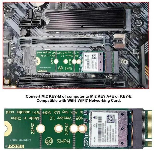 Alt view image 7 of 7 - M.2 NGFF PCIe A+E/EKey to M.2 NVMe MKey Adapter Card, SSD Slot to Wireless WiFi/Bluetooth Interface Converter