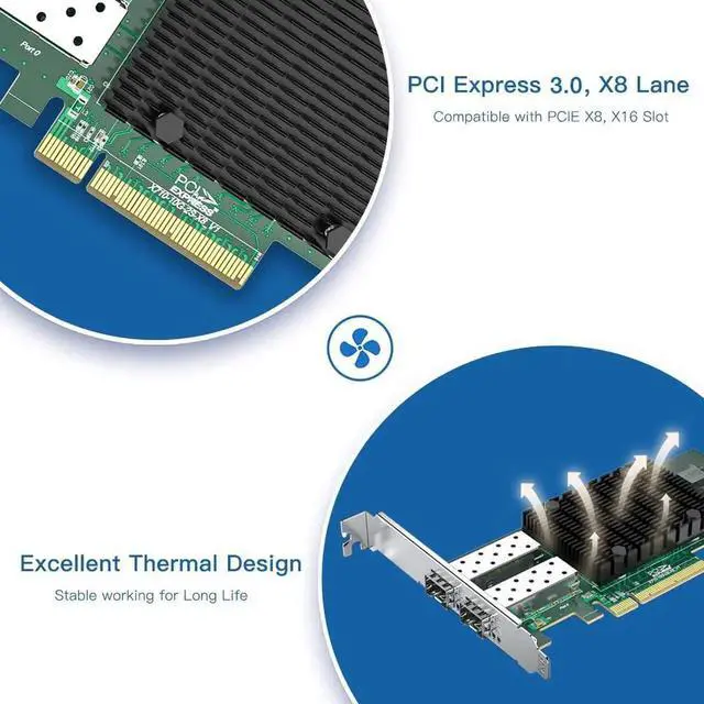 Alt view image 5 of 7 - DualPort 10Gb SFP+ PCIE Network Card NIC, Ethernet Converged Adapter with Intel X710BM2 Chip, PCIe 3.0 X8, Replacement for Intel X710DA2, Supports Windows Server, Linux & VMware ESXi