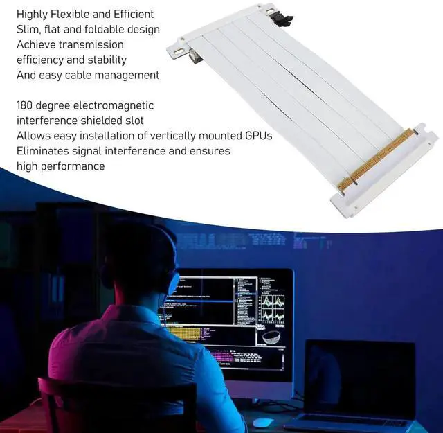 Alt view image 4 of 7 - PCIE 4.0 x16 Extender Riser Cable, 18CM 180° DualSided Reverse GPU Extension Cable, HighSpeed Graphic Card Riser for RX 7900/7800/7700/7600/7500 Series GPUs, White