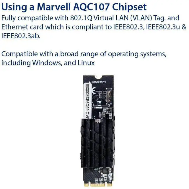 Alt view image 2 of 6 - 10 Gigabit M.2 MKey Ethernet Network Expansion Card, 10Gbps HighSpeed RJ45 LAN Adapter for M.2 NVMe Slot