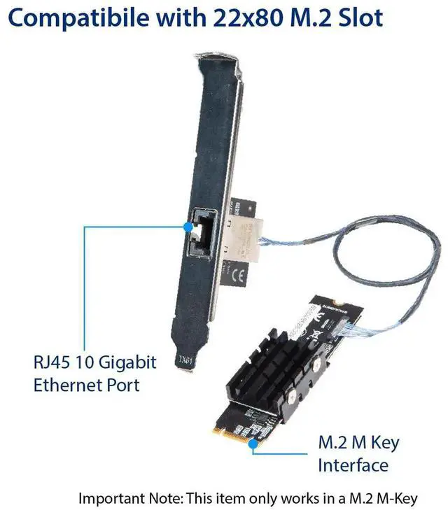Alt view image 4 of 6 - 10 Gigabit M.2 MKey Ethernet Network Expansion Card, 10Gbps HighSpeed RJ45 LAN Adapter for M.2 NVMe Slot