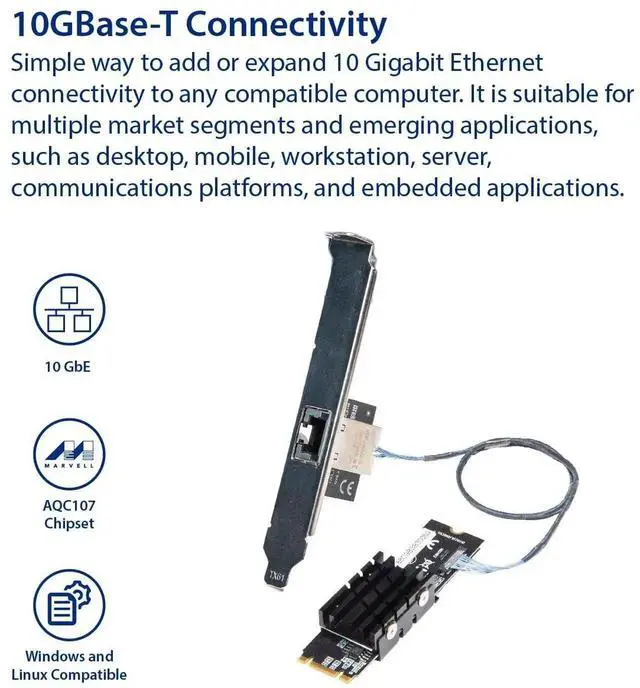 Alt view image 6 of 6 - 10 Gigabit M.2 MKey Ethernet Network Expansion Card, 10Gbps HighSpeed RJ45 LAN Adapter for M.2 NVMe Slot